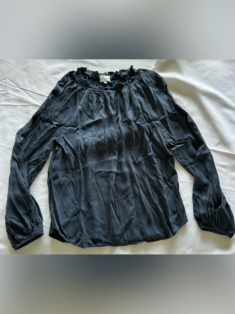 Bella Dahl navy Ruffled Neck Blouse